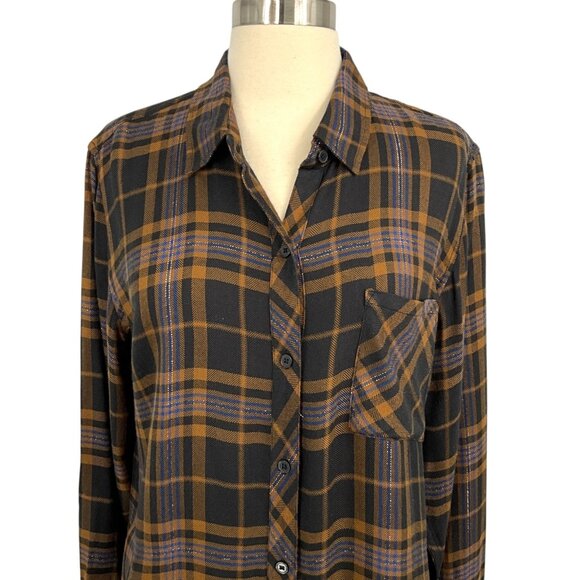 NWT Rails Hunter Shirt Camel Black Lurex Plaid Button Down Size Medium M - Picture 2 of 13